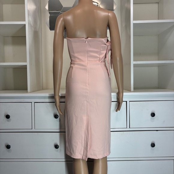 Narcotics Pink Strapless One Shoulder Bow Detail Wrap Midi Dress Size S - Picture 4 of 6